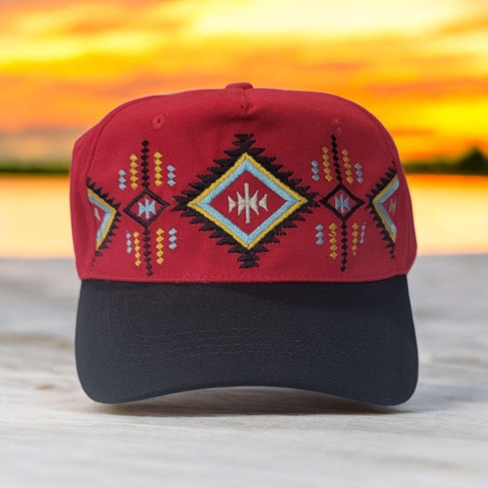 Red and Black Geometric Pattern Cap